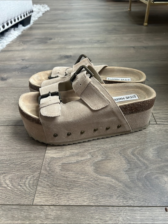 Steve Madden Shoes - Steve Madden Beige Suede Platform Slide Sandals